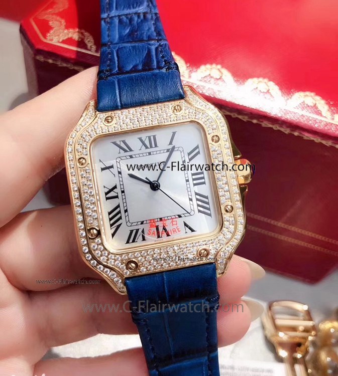 2019 Copy Cartier Santos Gold Diamond Watches